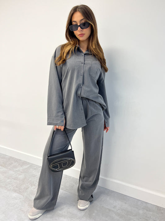 PANTALON JOGGER+OVERSIZED BLOUSE SET GRIJS