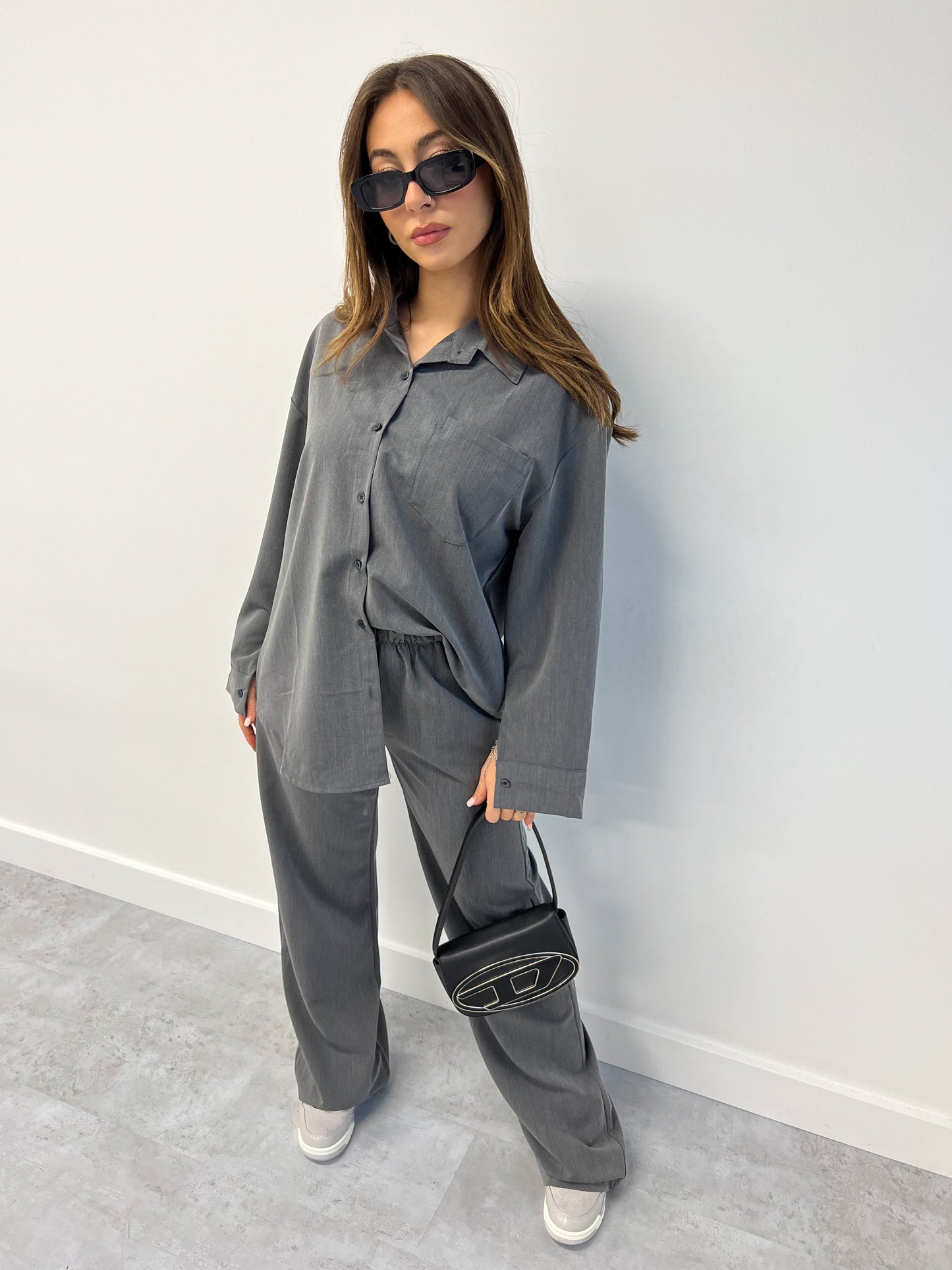 PANTALON JOGGER+OVERSIZED BLOUSE SET GRIJS