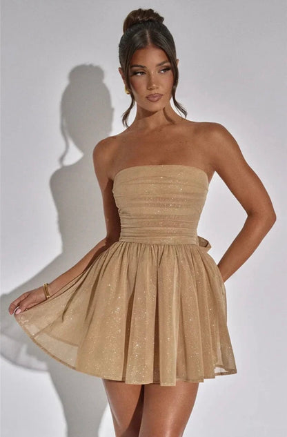 Strappy Bow Gold Glitter Dress